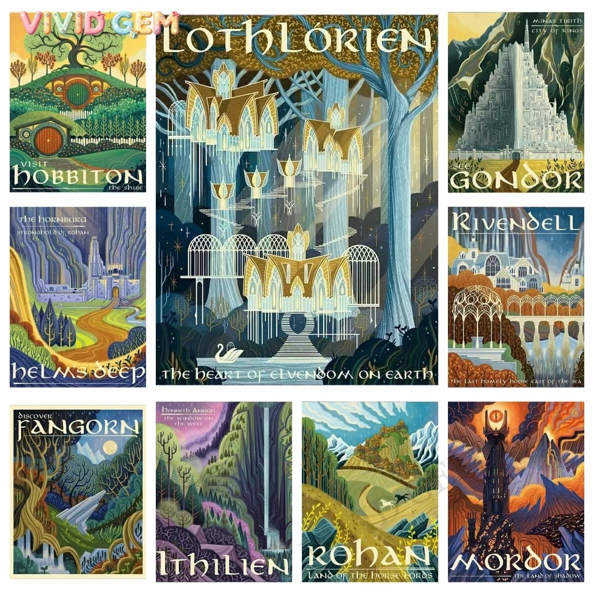 VIVID GEM 5d DIY Diamond Art Painting Kits New 2024 Embroidery Mosaic Cross Stitch Abstract Ring Film Mordor Castle Lord Magi