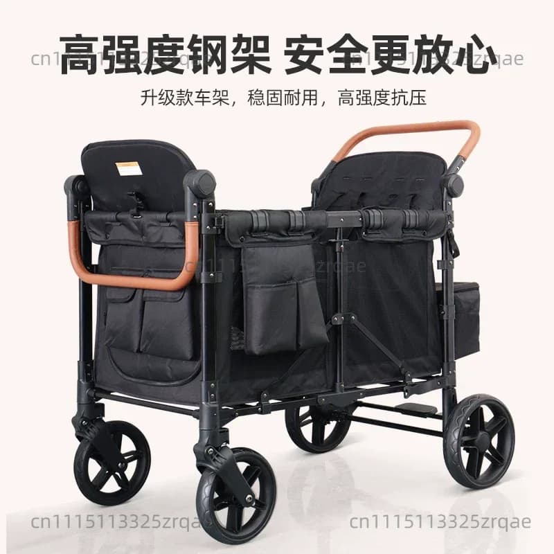Double Seat Stroller Wagon - Foldable Two-Child Camping Cart for Outdoor Walks & Trips