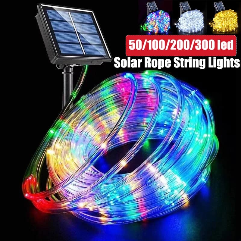 Luci LED Solari a Tubo per Esterni, Decorazione Natalizia da Giardino, Luci Fatate a Corda 32m/22m/12m/7m, Lampada LED per Matrimoni e Feste all'Aperto