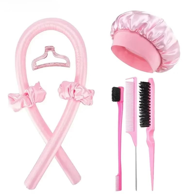8pcs No-Heat Curling Iron Set Night Cap Hair Roller Set Lazy Hair Curlers Headband Hairs Rollers Bristle Brush Hair Styling Tool