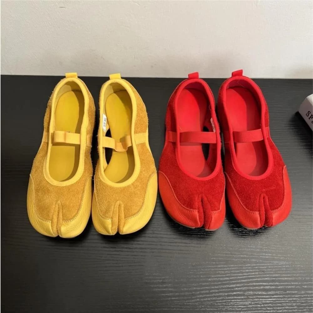 Sandali da donna Punta divisa Balletto Scarpe da ballo Donna Estate Tabi Hollow Flats Mocassini Zapatos Mujer Pelle scamosciata Scarpe da ginnastica da passeggio poco profonde