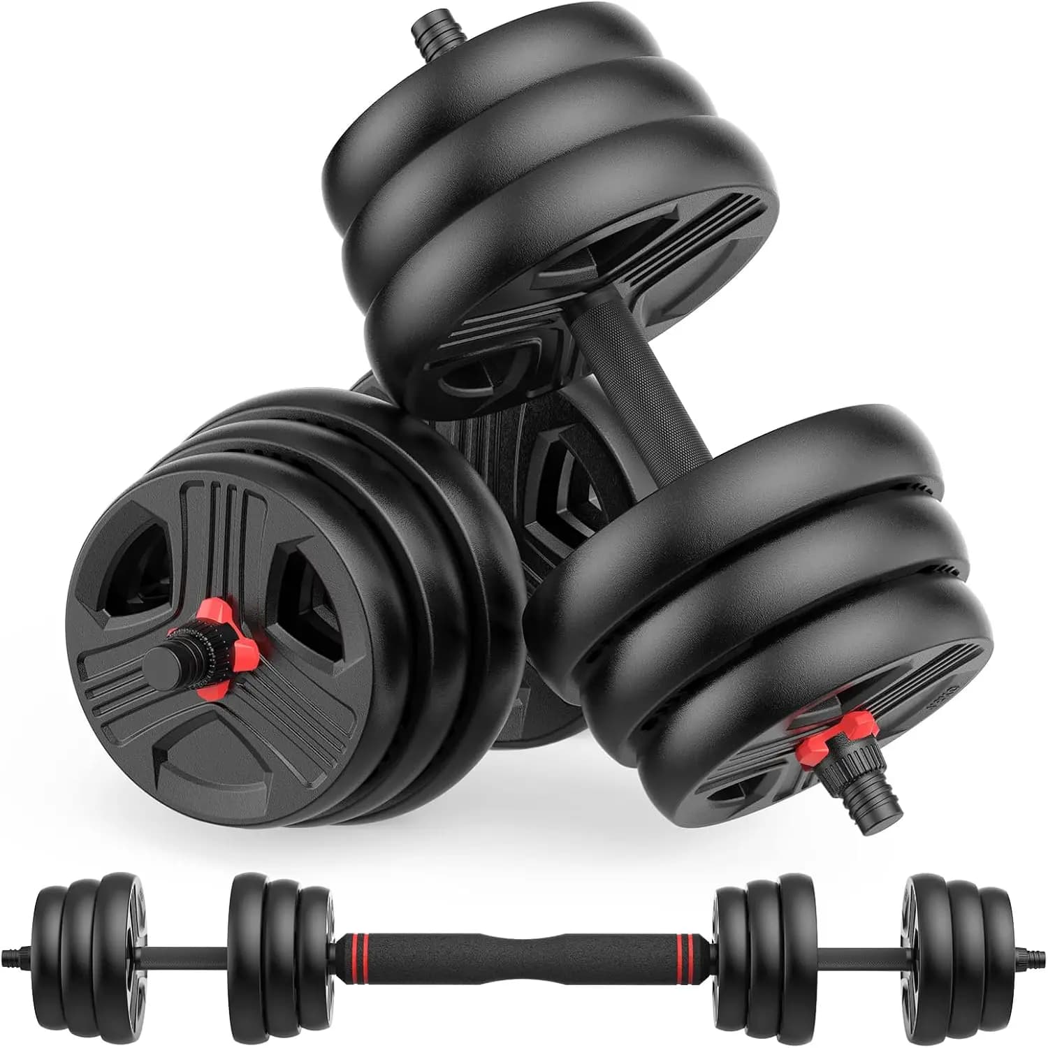 Set of Adjustable Manubri 20-90 pounds, Convertible Free Weights for Home Gym, Exercises with Libra and Kettlebell