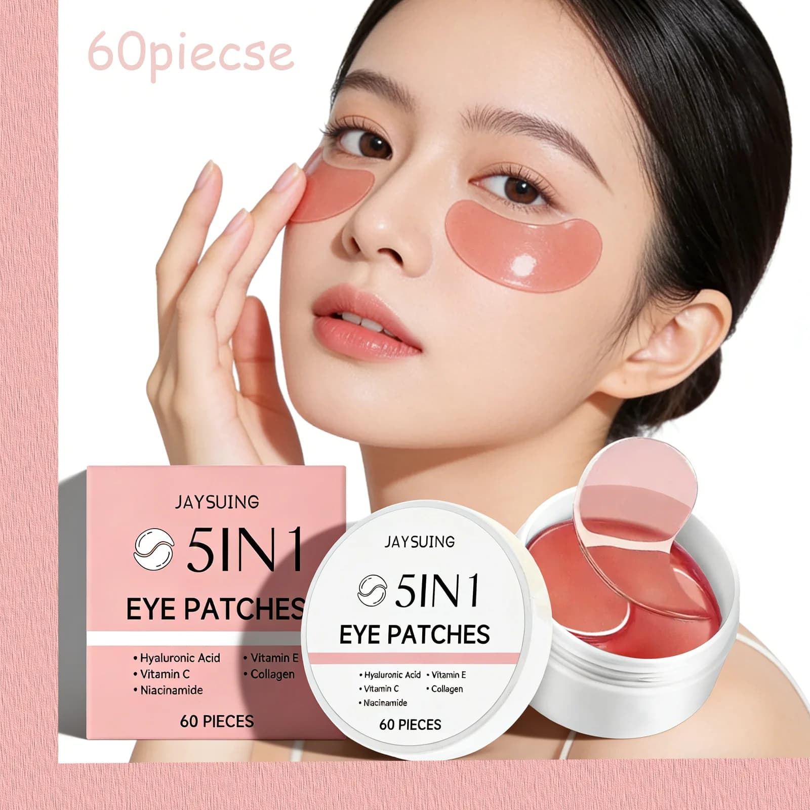 JAYSUING Patch Eyes 5-in-1 Perfumed with Rose with Hyaluronic Acid and Collagen, Eyes Twist Mask, 60 Pieces for Eye Care