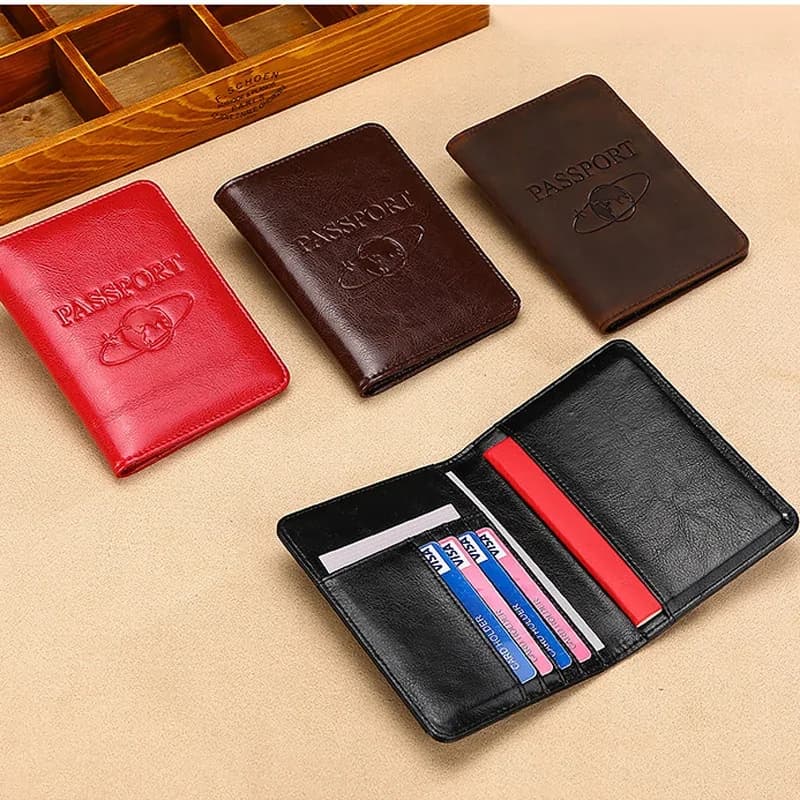 Porta carte di credito con blocco RFID in vera pelle per passaporto, portafoglio da viaggio, 4 colori