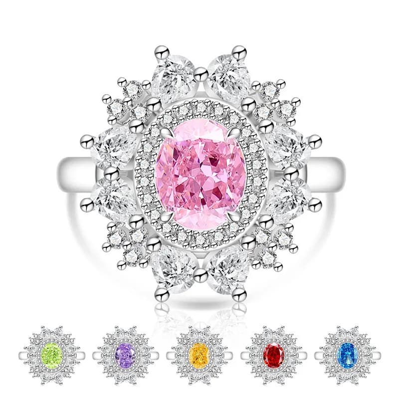 Anello di Lusso in Argento Sterling 925 con Diamante ad Alto Contenuto di Carbonio Taglio Fiore di Ghiaccio Gioielli da Donna