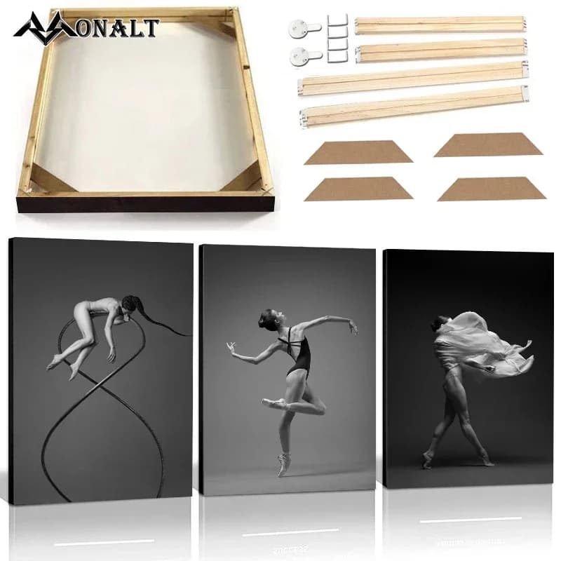 Home Decoration Black White dancing woman Painting on canvas with frame Ballet Nordic Poster Stampe Modern abstract image Livi