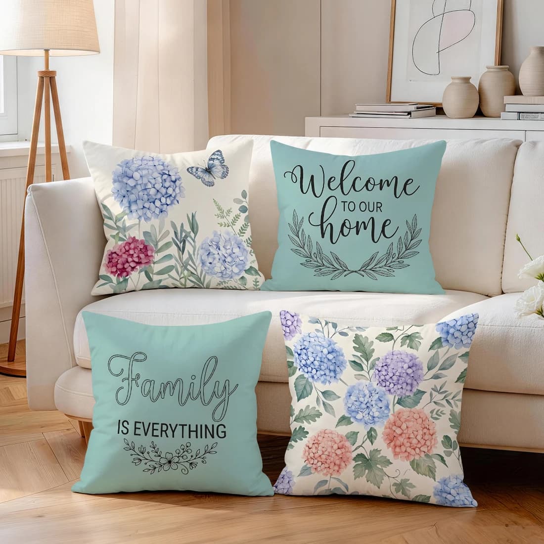 1pcs/4pcs Hydrangeas Cushions Pillowcase Polyester Cushion Cover Throw Pillow Pillowcover Home Car Sofa Decor