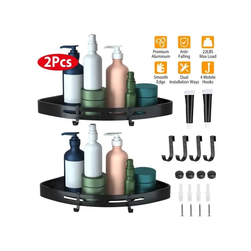 Adhesive angle shower shelves, wall container, organizer for storing without drill, bathroom shelf and aluminum kitchen