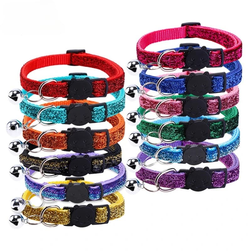 Cat Collar Adjustable with Bell Breakaway Adjustable Kitten Cat Sequin Collar Neck Strap Cat Pet Supplies Puppy Accessories