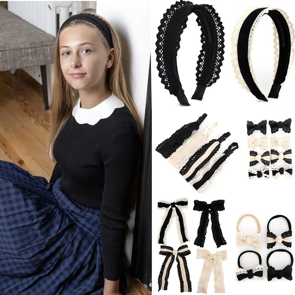 A13 New winter Cotton lace wool Long tail headband girls hair bow dressy accessories bow clip baby band