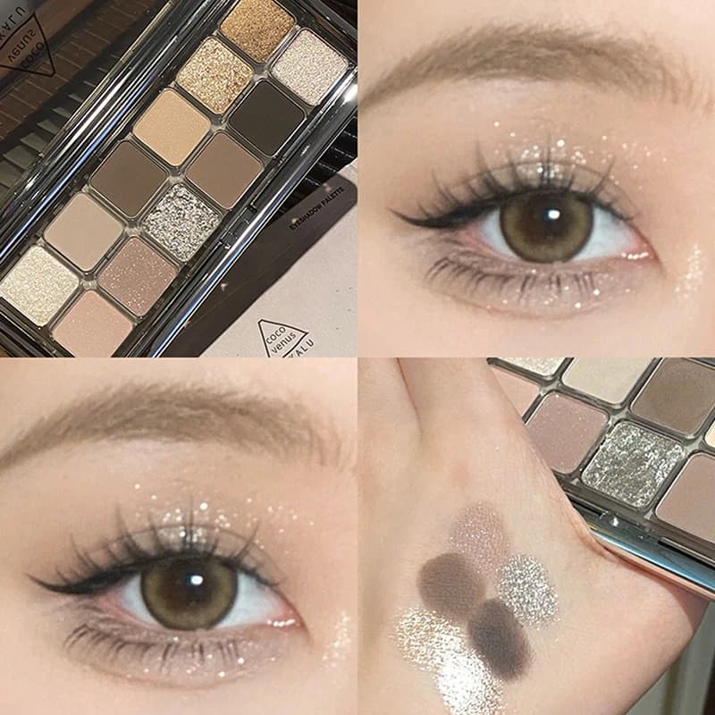DIKALU Tavolozza di ombretti glitterati a 12 colori Toni di cemento alla moda Tavolozza di trucco per occhi lucido a lunga durata