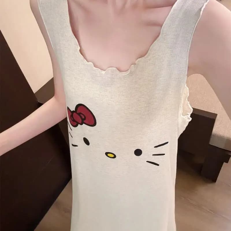 New Korean Women's Summer Pijama, Sleeveless Night Gonna with Print Anime Carina, Homewear for Students and Girls, Soft and Sweet