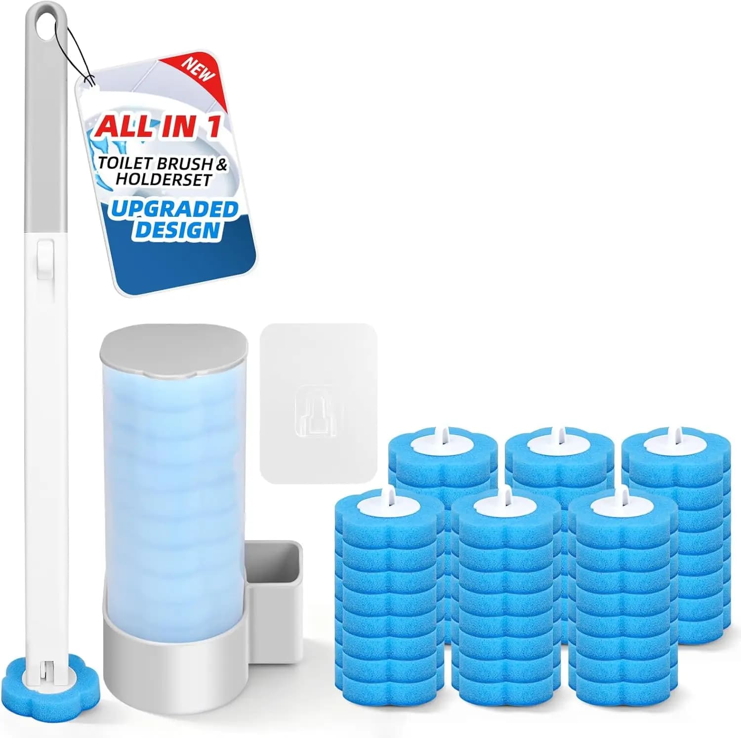 Disposable Toilet Brush with 48 Refills, Toilet Brushes and Holders, Wall Mounted Toilet Bowl Cleaner Wand for Bathroom Maintena