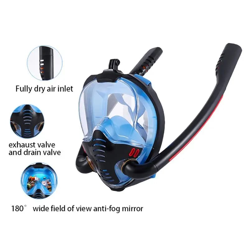 T22C Snorkeling Mask Double Tube Silicone Diving Mask Adult Swimming Mask Diving Goggles Underwater Breathing Mask-A