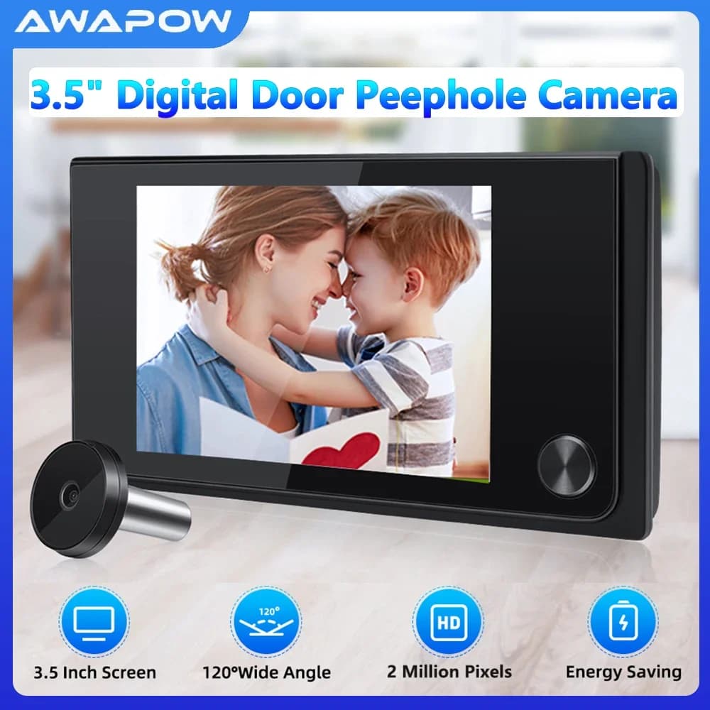 Awapow Telecamera digitale per spioncino da 3,5 pollici, visore elettronico per porta, campanello 120 ° Sistema di Sicurezza Domestica con Monitor Esterno ad Ampio Angolo