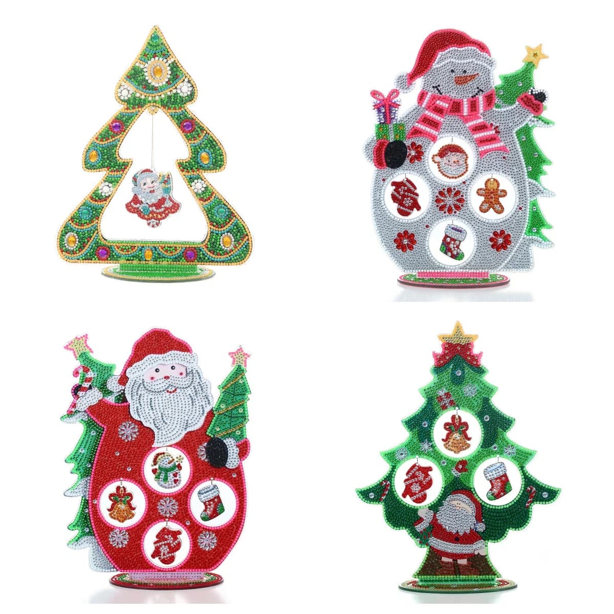 Un set artistico per pittura con diamanti a tema natalizio fai-da-te. Oggetti decorativi, ciondoli o regali da tavolo luminosi bifacciali