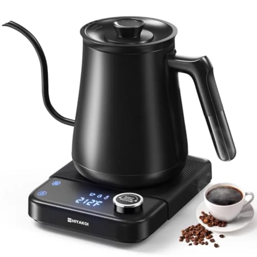 Bollitore elettrico a collo d'oca con temperatura a ±1°C ℉ Bollitore con Controllo della Temperatura per Caffè e Tè, 1200W, Riscaldamento Rapido, Acciaio Inossidabile