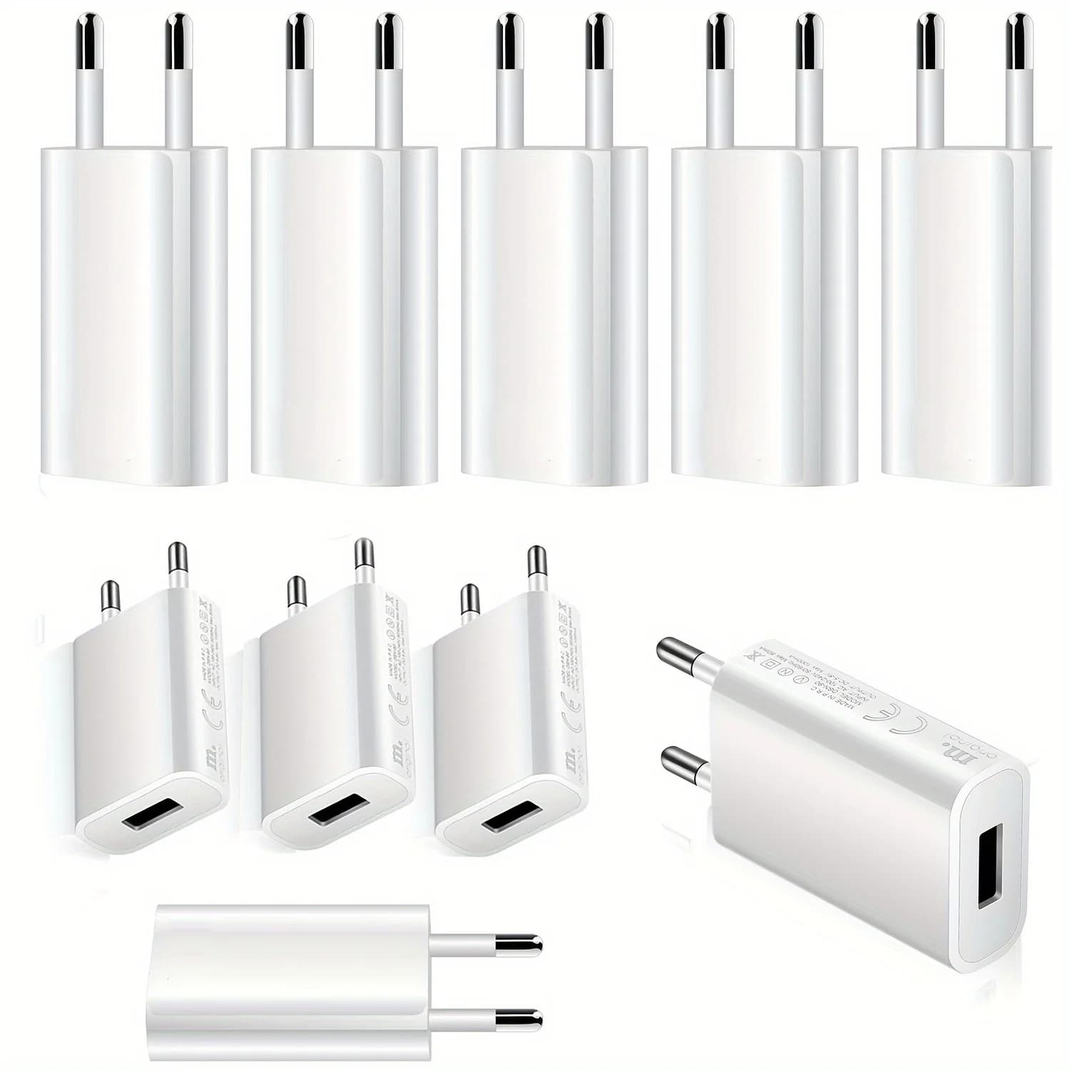 20Pcs Universal 5V 1A USB Wall Travel Charger Head Power Adapter Portable EU Plug Charging For Mobile Phone MP3 7 8 Xs