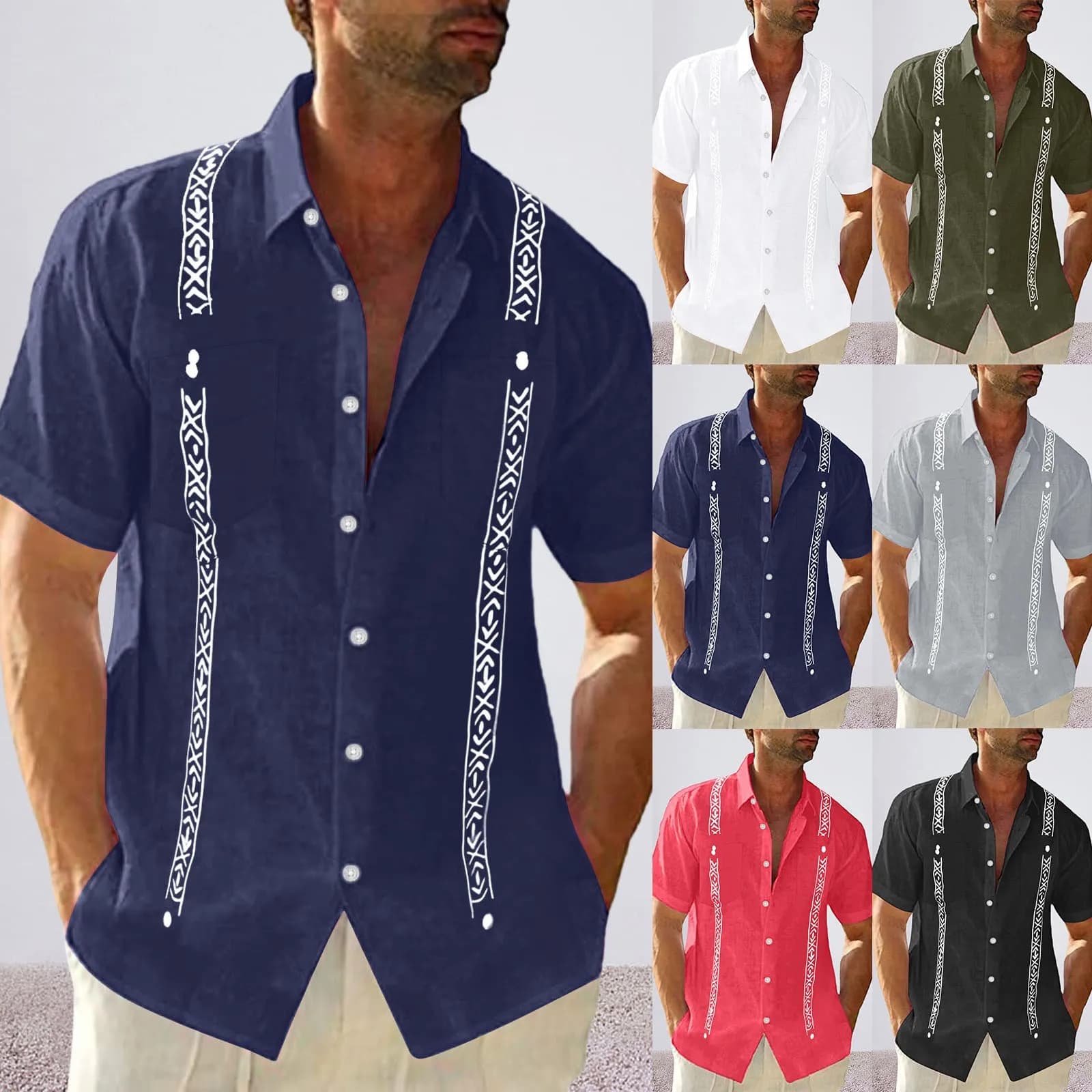 Abbigliamento da spiaggia oversize di grandi dimensioni Camicia da uomo in lino a maniche corte Camicia da spiaggia cubana Tasca superiore Guayabella Camisas Para Caballero