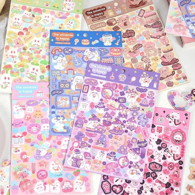 1/4PCS Kawaii Cartoon Rabbit Dog Cat Stickers Laser Cute Animal Stickers Planner Diary Notebook Scrapbook DIY Decorative Sticker