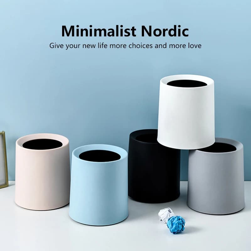Nordic Circular Mini Uncovered Desktop Trash Can Coffee Table Living Room Office Study Double Layered Japanese Minimalist Bin