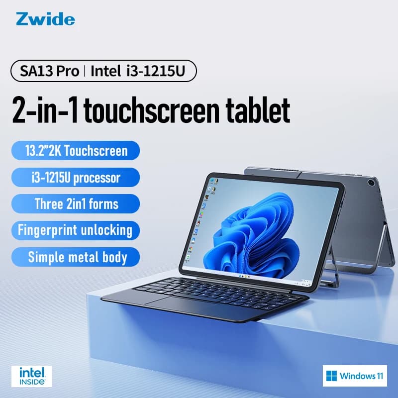 Tablet Zwide SA13Pro 2-in-1 da 13,2 pollici con processore Core i3-1215U di 12a generazione, leggero, ideale per ufficio, studenti e uso aziendale.