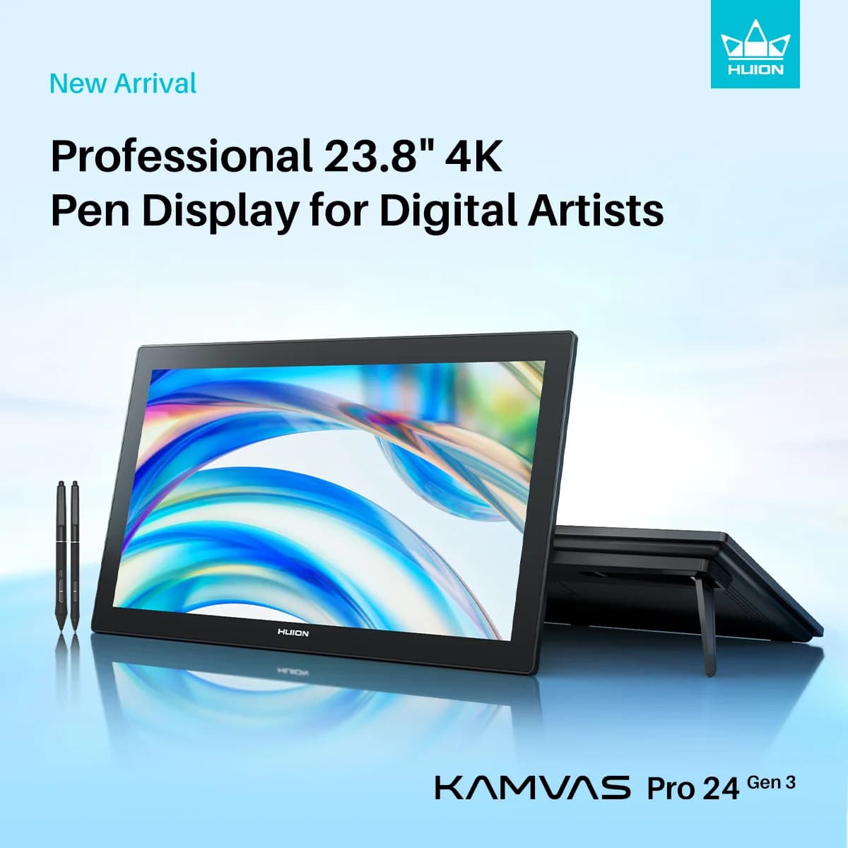 HUION KAMVAS Pro 24 (Gen 3) Tavoletta Grafica Touch 4K UHD con Schermo, Pentech 4, 16K Livelli di Pressione, Display con Penna Doppia