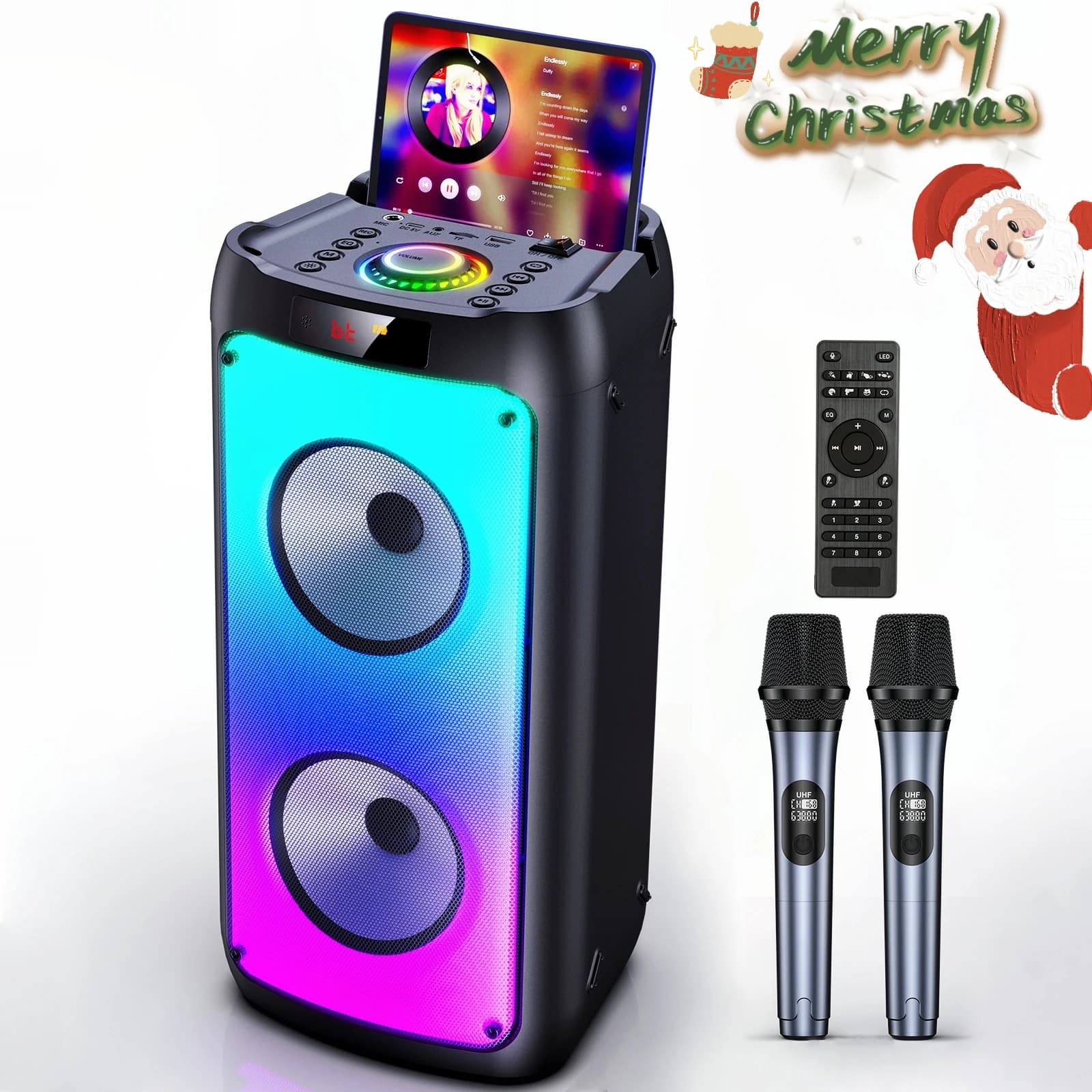 Altoparlante Bluetooth Wireless T10-T, Macchina per Karaoke con 2 Microfoni, Altoparlante per Feste Karaoke Domestiche con Luce LED