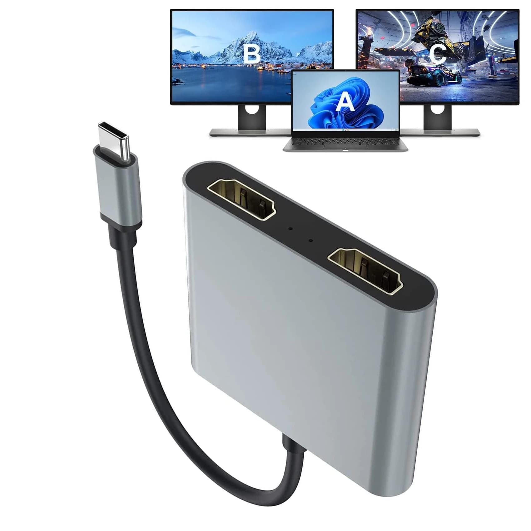 Dual HD 4K USB C Thunderbolt3 Display Adapter Expands Screen for Phone15 MacBook Pro/Air2020/2019/2018 LenovoYoga 920 Dell XPS