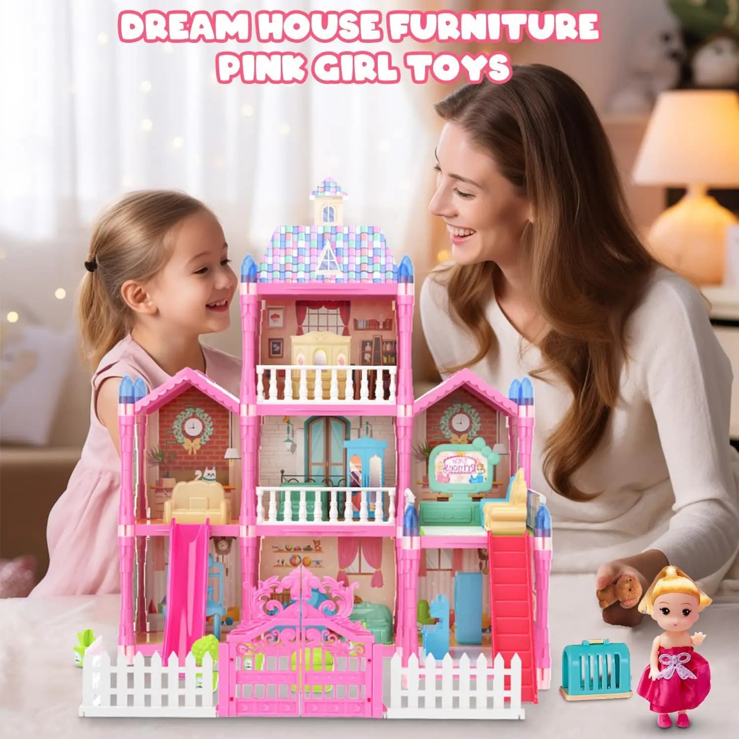 Casa delle bambole per ragazze 2/8 camere Casa delle bambole con bambole Figura Mobili Luce a LED Casetta da gioco per bambini Regalo di Natale per bambini Bambino