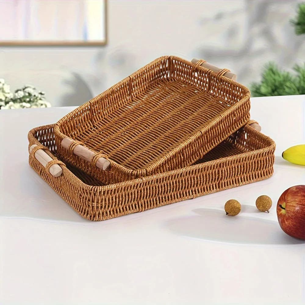 Cesti di Servizio in Vimini Intrecciato Resistente, Piatti per Frutta Secca e Dim Sum Fatti a Mano, 4 Stili
