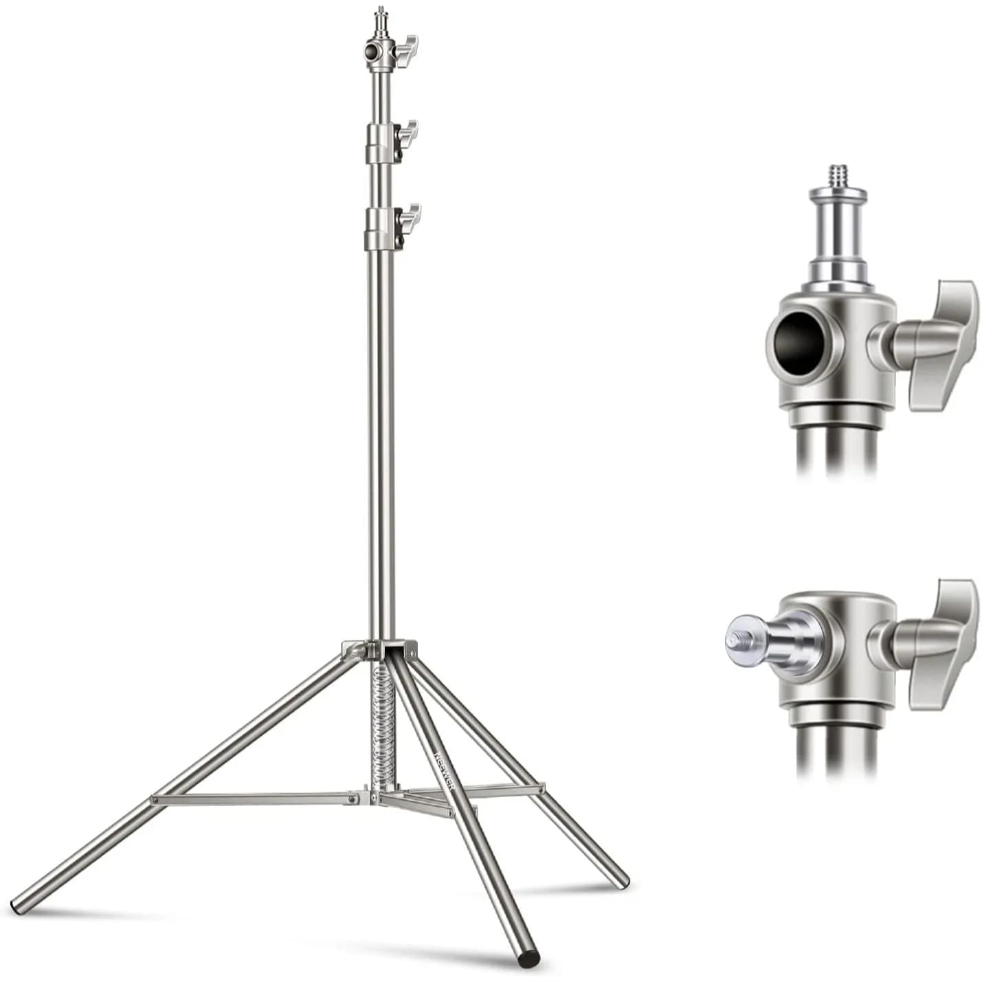 Supporto per Luci in Acciaio Inossidabile da 2,2 m con Ammortizzazione a Molla, Treppiede Robusto per Luci Stroboscopiche, LED, Video, Ring Light, Monolight, Softbox