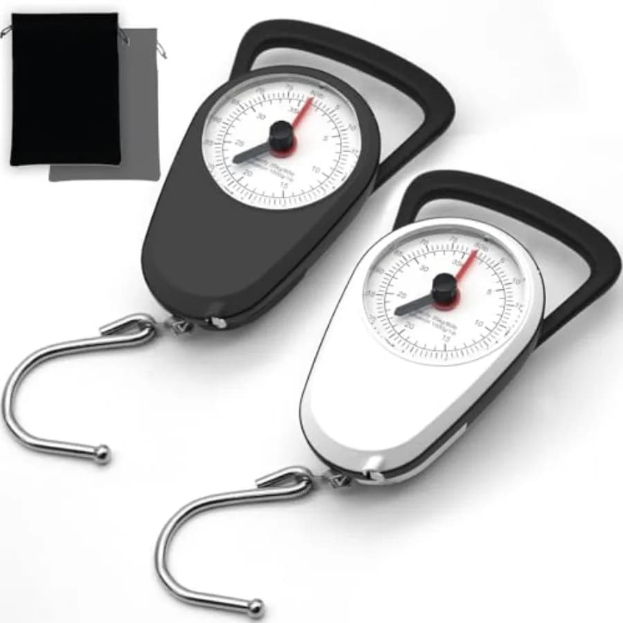 2PC Portable Luggage Weight Scale with Hook- Black and White Fishing Hanging Scale Mechanical Kitchen, Multi-Purpose Travel Sui
