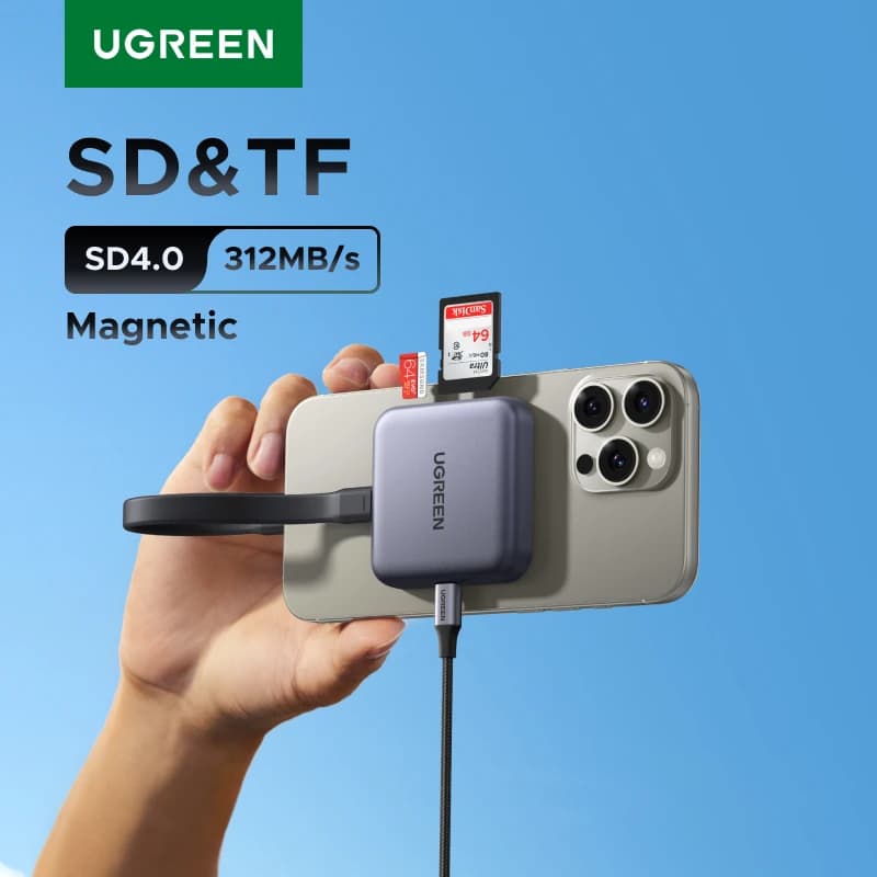 UGREEN Lettore di schede magnetiche Slot da USB-C a SD/TF SD4.0 312 MB/s per accessori per laptop per telefono Magsafe Adattatore per scheda Micro SD