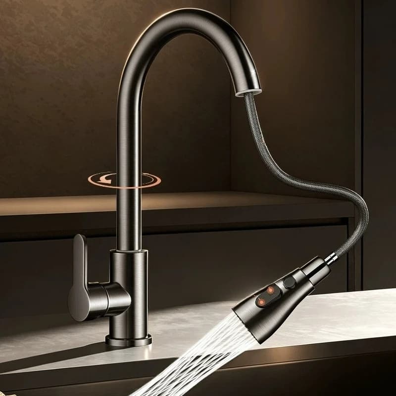 Kitchen Faucet Pull Out Single Hole Spout Kitchen Sink Mixer Tap Stream Sprayer Head Gun Gray/Bright Silver Mixer Tap