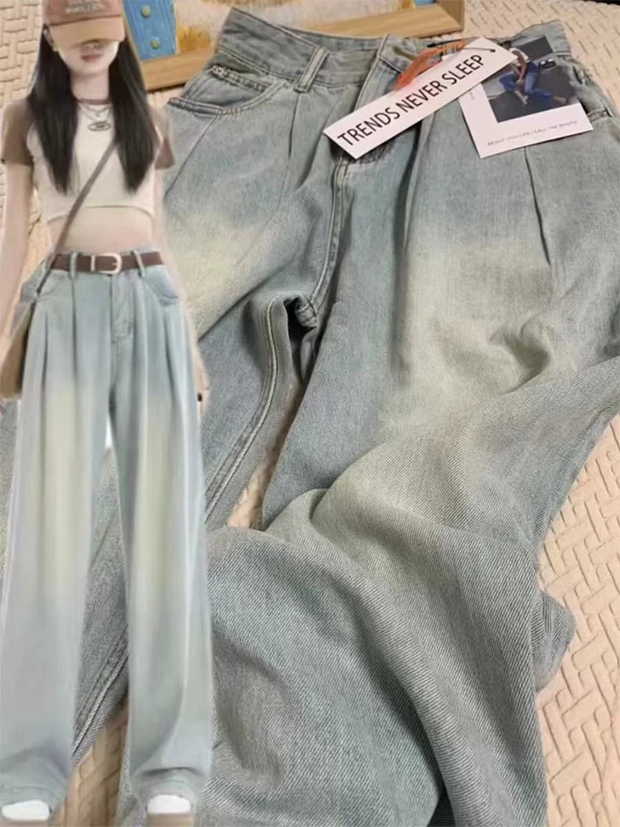 Jeans a Vita Alta e Gamba Larga da Donna, Pantaloni Estivi Sottili in Seta Ghiaccio, Comodi, Traspiranti e Freschi