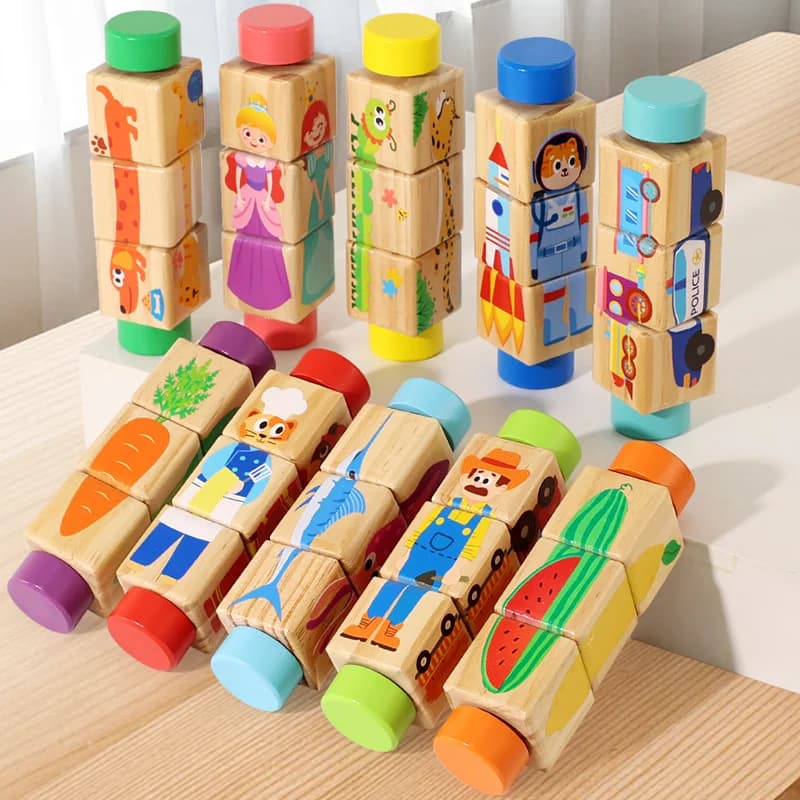 1 pz Giocattolo Puzzle Girevole in Legno con Animali per Bambini, Gioco Educativo Montessori per la Prima Infanzia