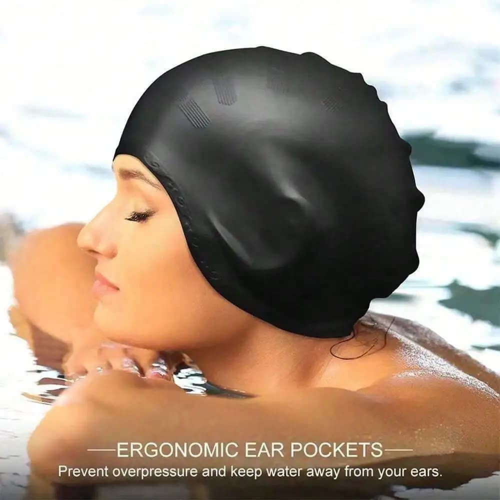 Cuffia da Nuoto in Silicone per Protezione Orecchie, Unisex per Adulti, Elastica e Comoda, Non Stringente, per Capelli Lunghi, Taglie Forti