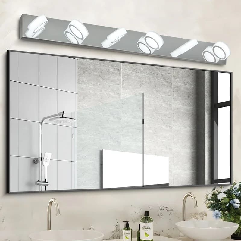 Lampada da Bagno Moderna a 6 Luci LED da 45 Pollici, Applique Cromata per Specchio e Doccia