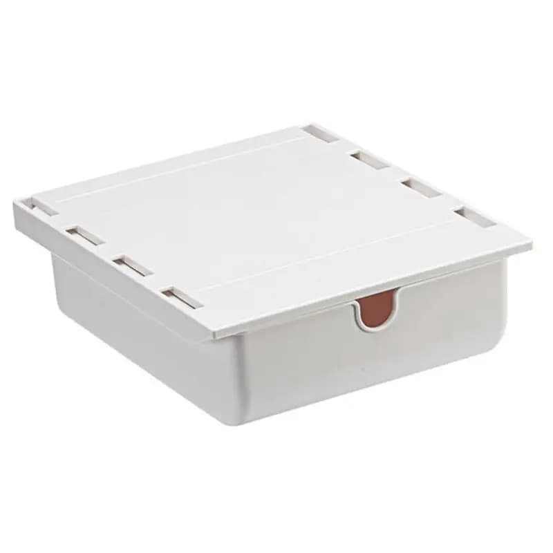 DT19 Under-Desk Storage Box, Slide Out Drawer for Home Desk, Adhesive Sundries Organizer for Kitchen Study Office