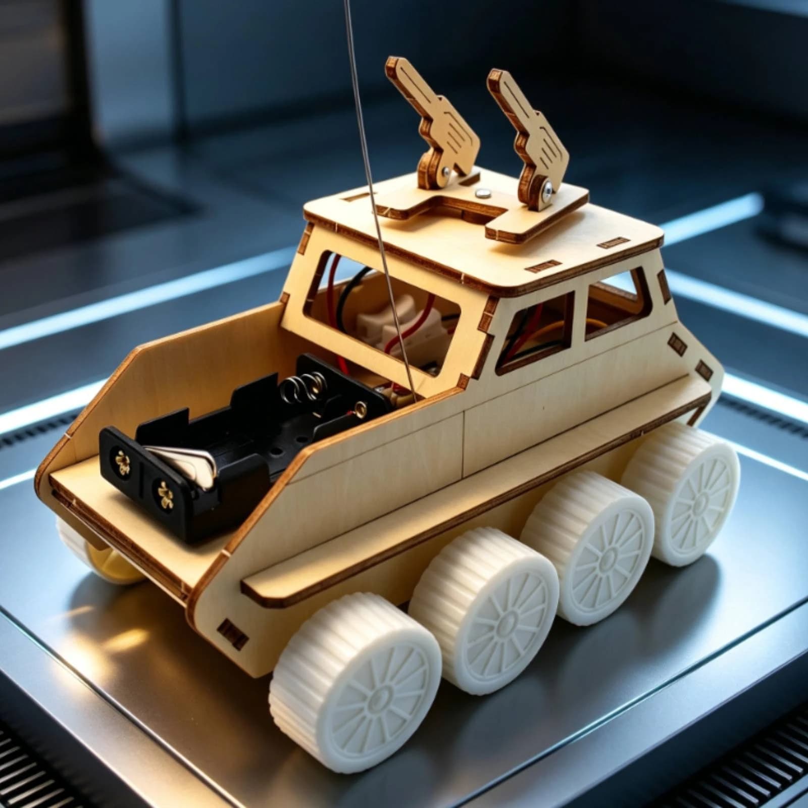 Wireless-Control Tank Car Compact Laser-Cut Wooden Vehicle Kit DIY Armored Vehicle Model Educational Wireless Control Car Kit