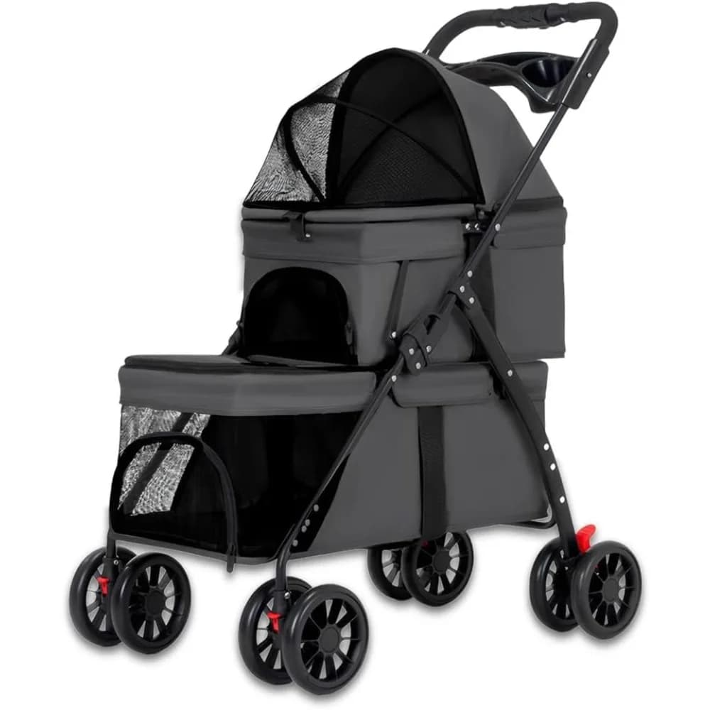 Passeggino per cani e gatti, carrello da viaggio con ruote bloccabili, contenitore, pieghevole e ventilato con un solo tocco