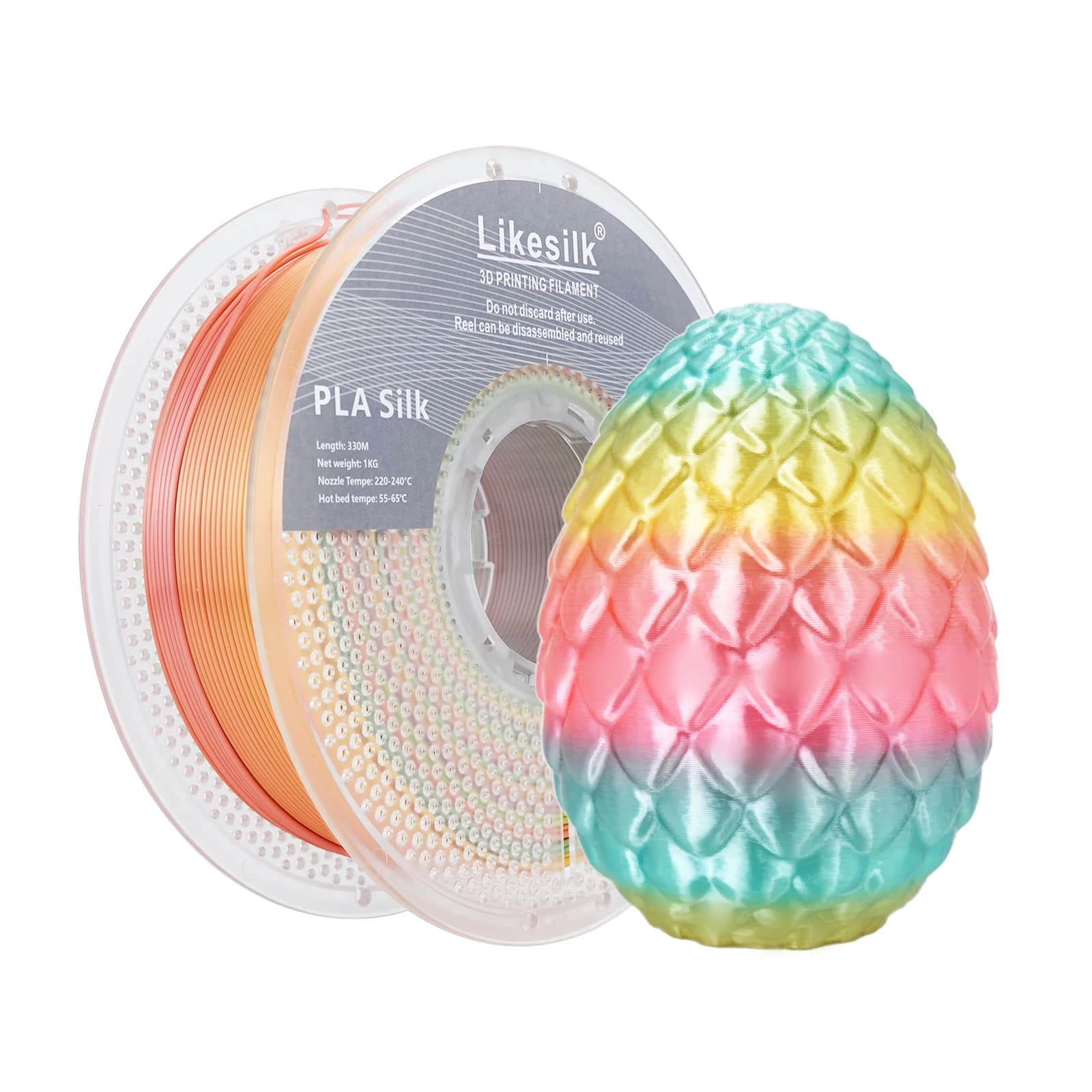 LikesilkPLA Silk Filament 1.75 mm without clogging, brilliant 3D printer filament, 1 kg coil (2.2 pounds), dimensional accuracy +/- 0.02 m