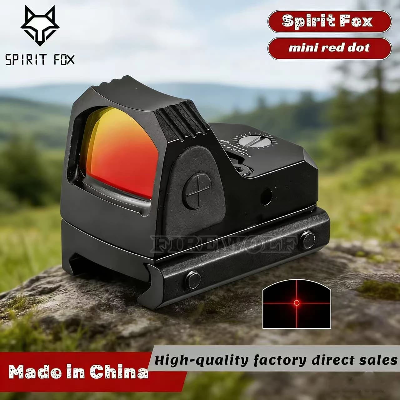 Mirino Olografico Tattico Fire Wolf Sentinel ad Alta Trasmissione con Base Speciale per Glock, Tubo Singolo con Punto Rosso Interno Incollato, Slot da 20mm