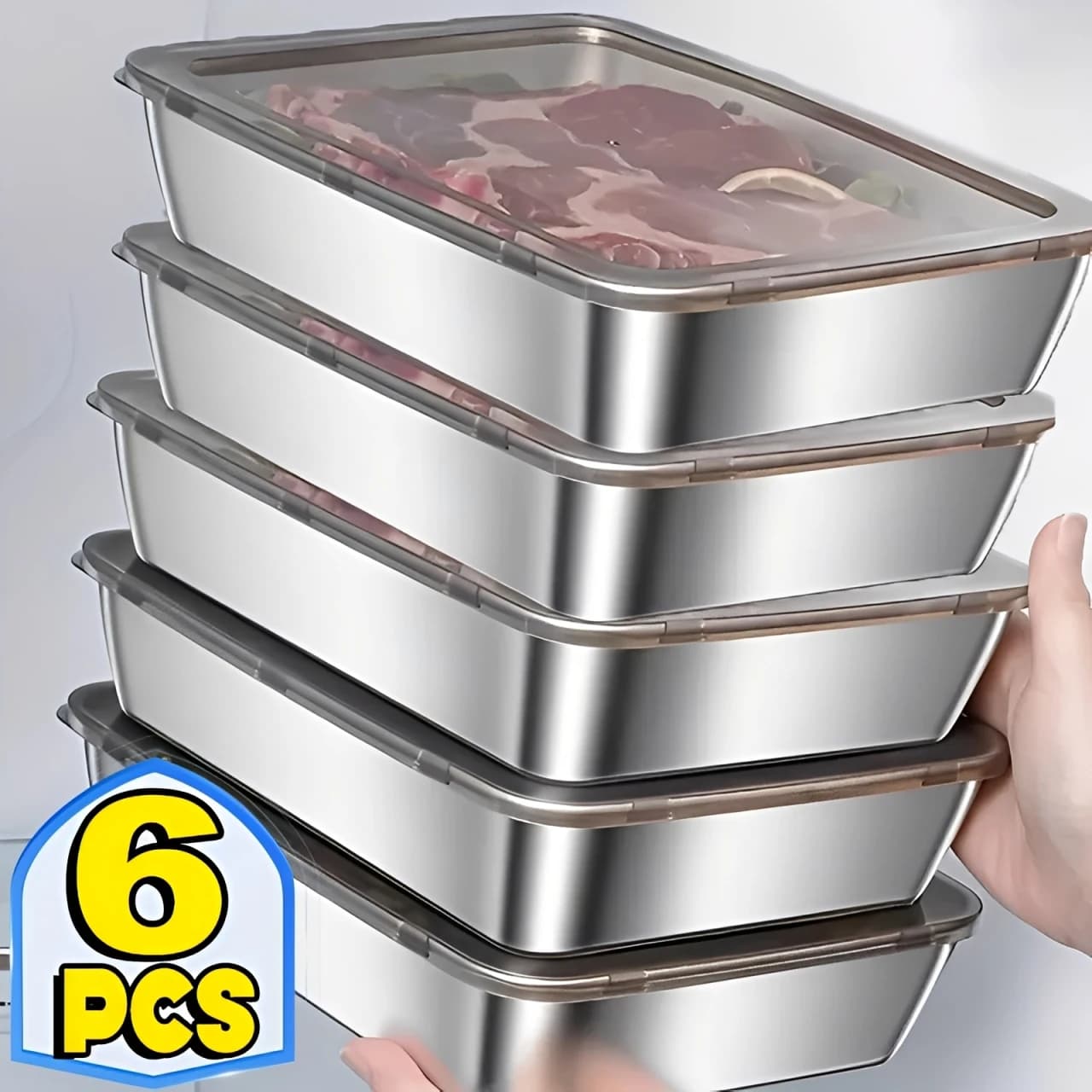 Set of stainless steel food containers Stackable container with sealed covers for meal preparation and kitchen organization