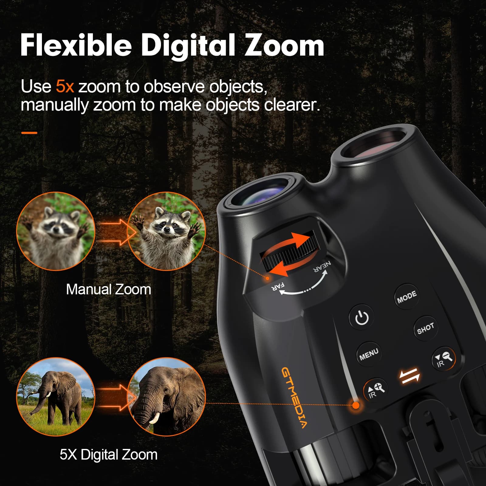 Binocolo per Visione Notturna GTMEDIA N4, 300M 850nm 7 Livelli IR, Zoom 5X, Video 1080P, Uso Diurno e Notturno per Caccia e Fauna Selvatica