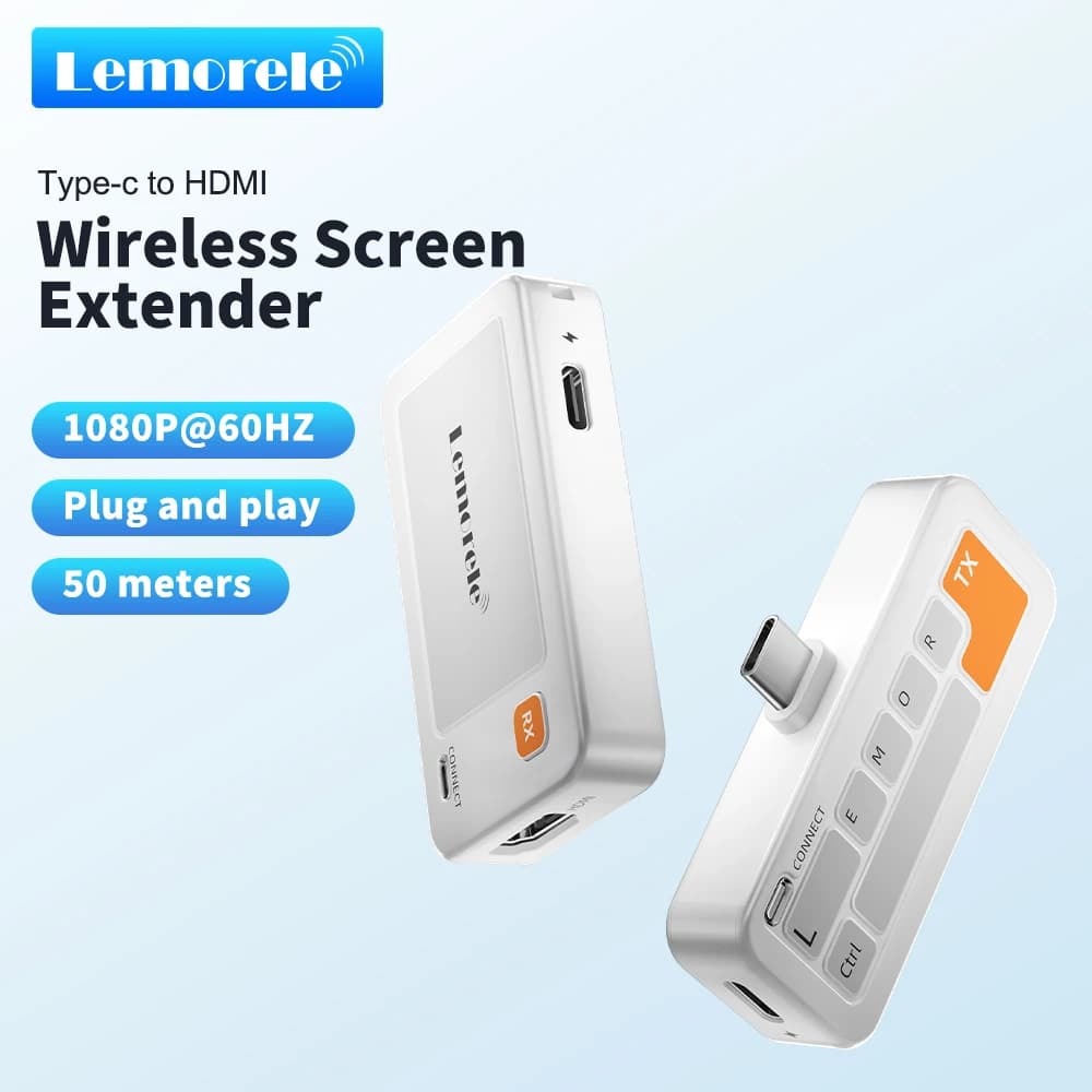 Lemorele Transmitter and Wireless Receiver from Type C to HDMI Video Transmitter 1080P 50m Wireless Extension Kit for Office/Education