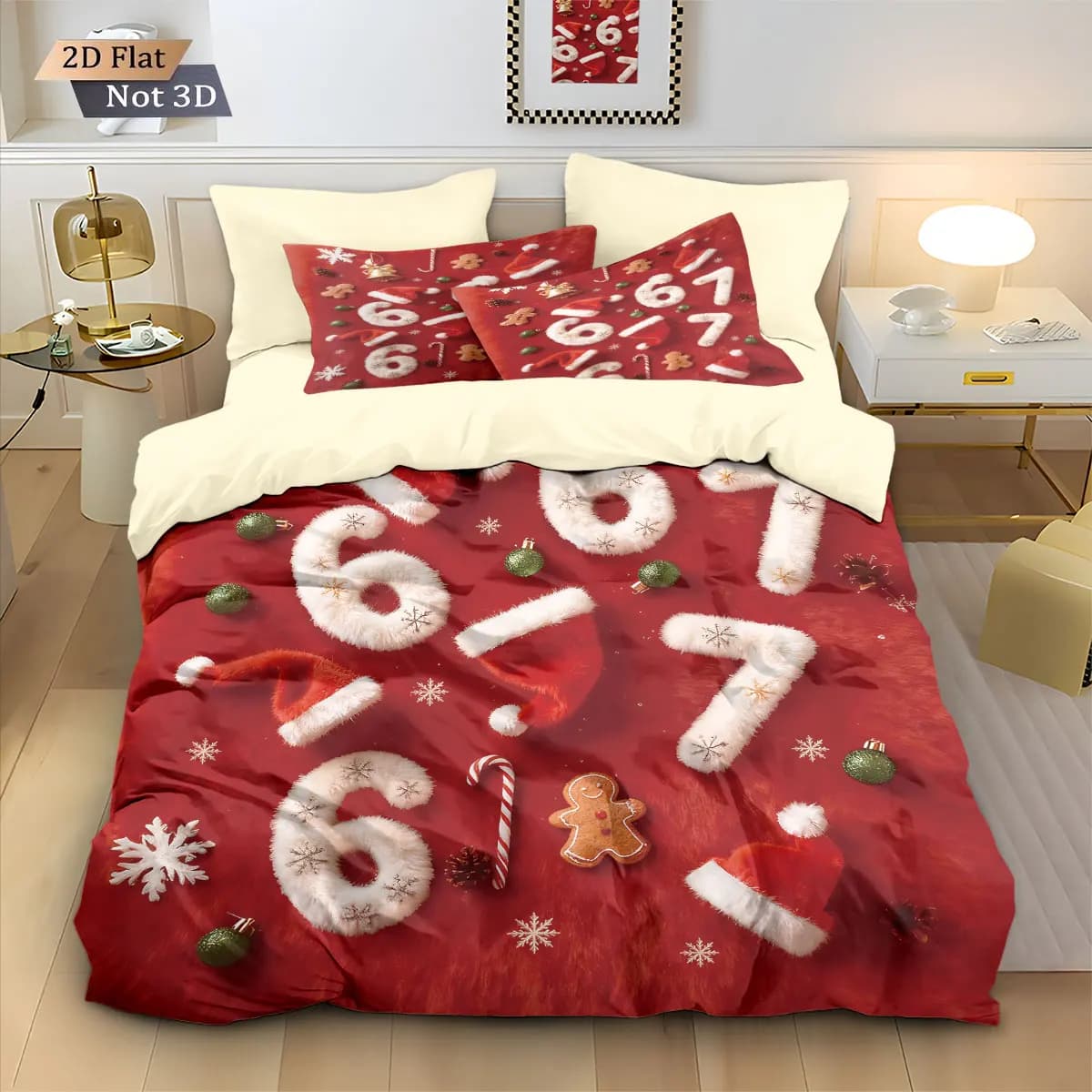 Set copripiumino stampato rosso 3 pezzi Buon Natale 67 elementi Decorazione biancheria da letto multi formato Lavabile in lavatrice
