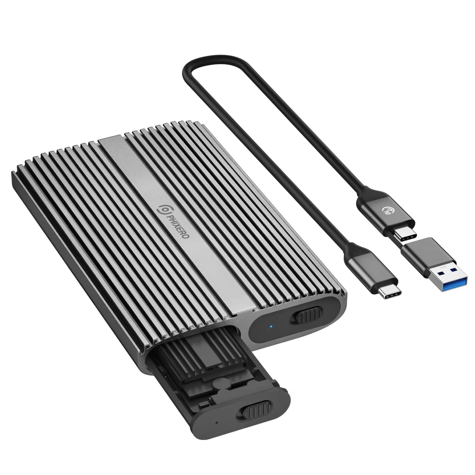 Tool-Free Dual Bay M.2 NVMe SSD Enclosure, 10Gbps High Speed, Thunderbolt 3 Compatible External Hard Drive Case for Windows Mac