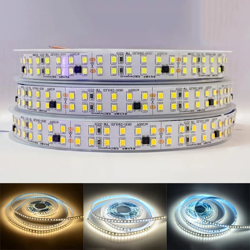Strisce LED AC 220V 2835 120/240 LED/m 5M 220V Striscia LED 220 V Volt Illuminazione ad alta luminosità Lampada a nastro a diodi Flessibile Morbido